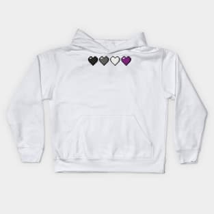 Row of Four Asexual Pride Flag Pixel Hearts Kids Hoodie